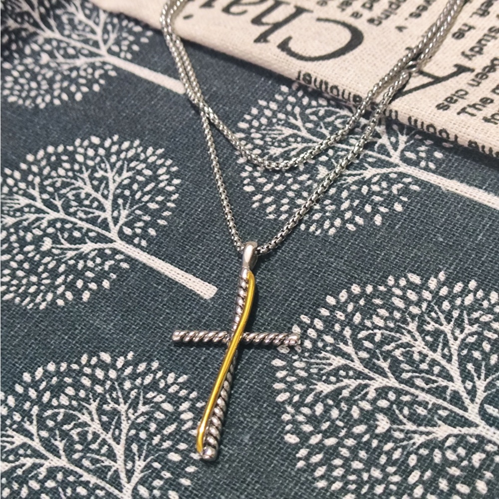 David Yurman Sterling Silver & 18K Gold Cross Necklace